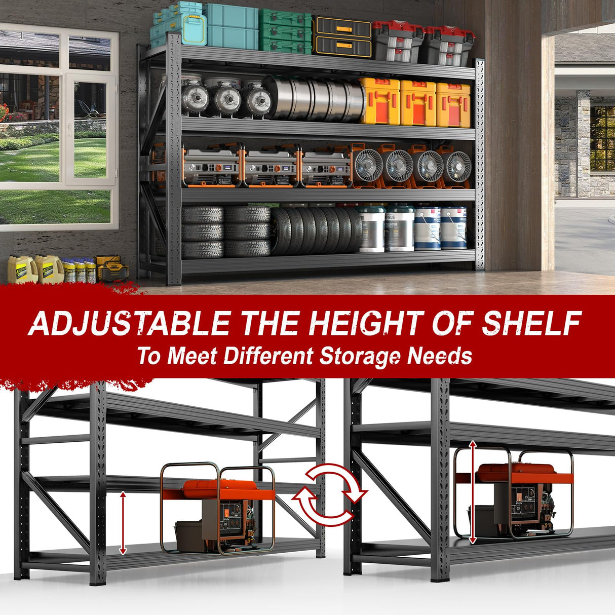 4-Tier Heavy Duty Garage Shelving Unit, 5000lbs Adjustable Garage Shelves 71" W x 24" D x 71" H Metal Shelving, Utility Rack Shelf, Industrial Shelve Units for Storage Warehouse Pantry Closet Abesthink