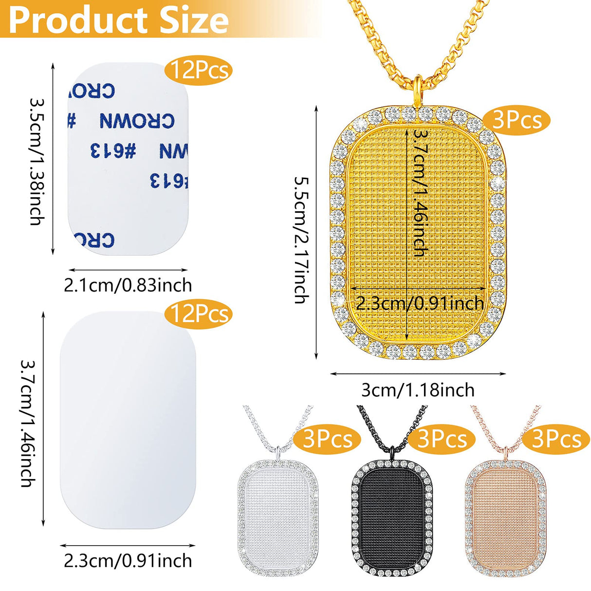 12 Pieces Sublimation Blank Necklace with Chain Metal Customized Blank Necklace Heat Transfer Blank Necklace Blank Base Pendant with 12 Pieces Heat Transfer Sheet and High Temperature Glue for Women Hicarer