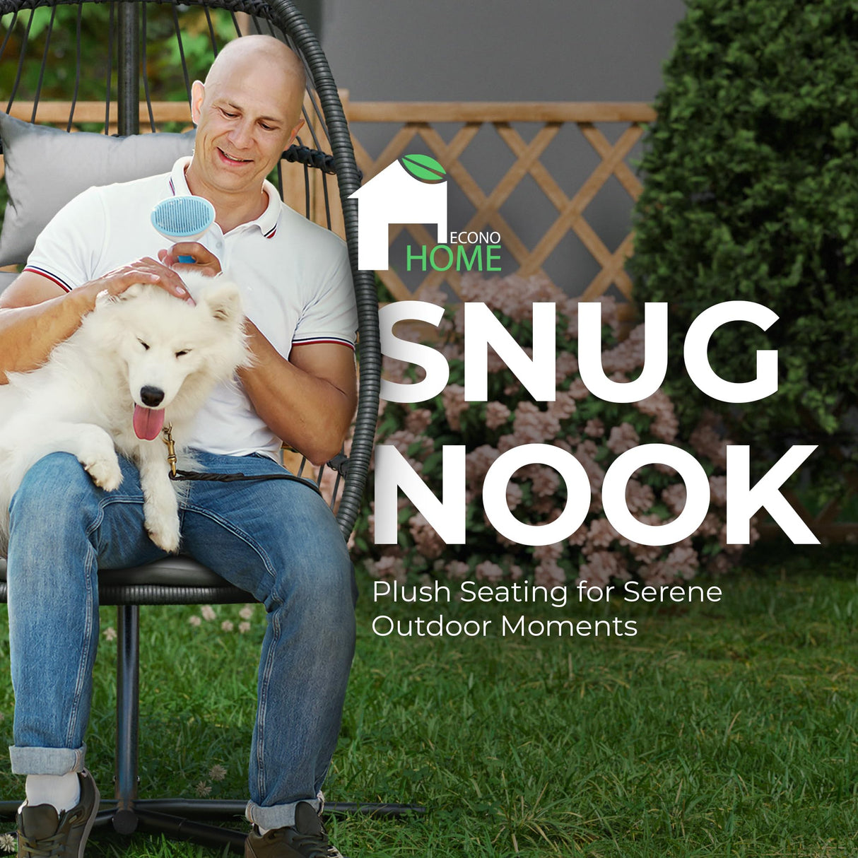 Econohome Hanging Egg Chair with Stand - Indoor/Outdoor Swing Hammock Chair with Plush, Washable Cushions, 350LBS Capacity, Ideal for Relaxation in Bedrooms, Balconies, Gardens, and Patios EconoHome