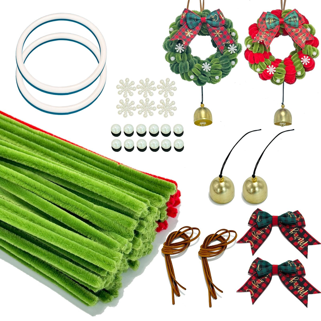 Christmas DIY Crafts Kit - 159 Pcs Wreath Making Kit for 2 Pack 7.1 Inch Christmas Ornaments, Easy to Make Holiday Wreath Decor for Tree, Home, Xmas Party Gift for Kids & Family TINLOK