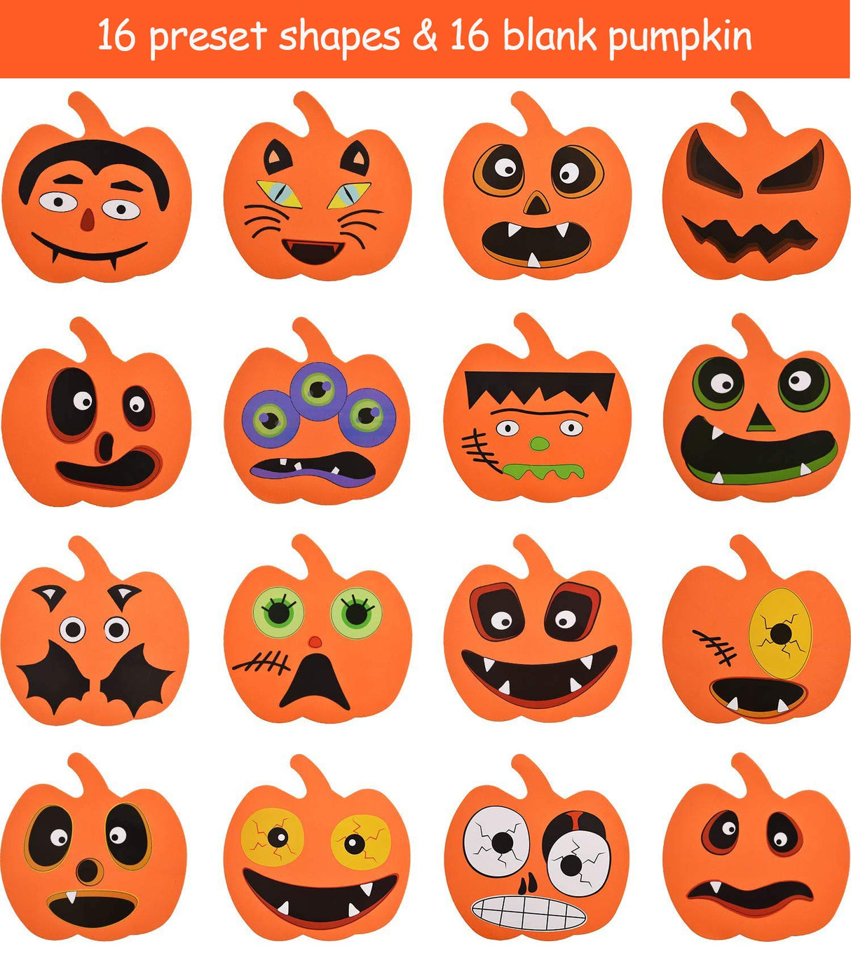32 PCS Halloween Foam Pumpkin Craft Kit and Pumpkin Stickers for Halloween Kids DIY Craft Party Trick or Treat Party Favors Decorations (Cute Pumpkin) Taocco