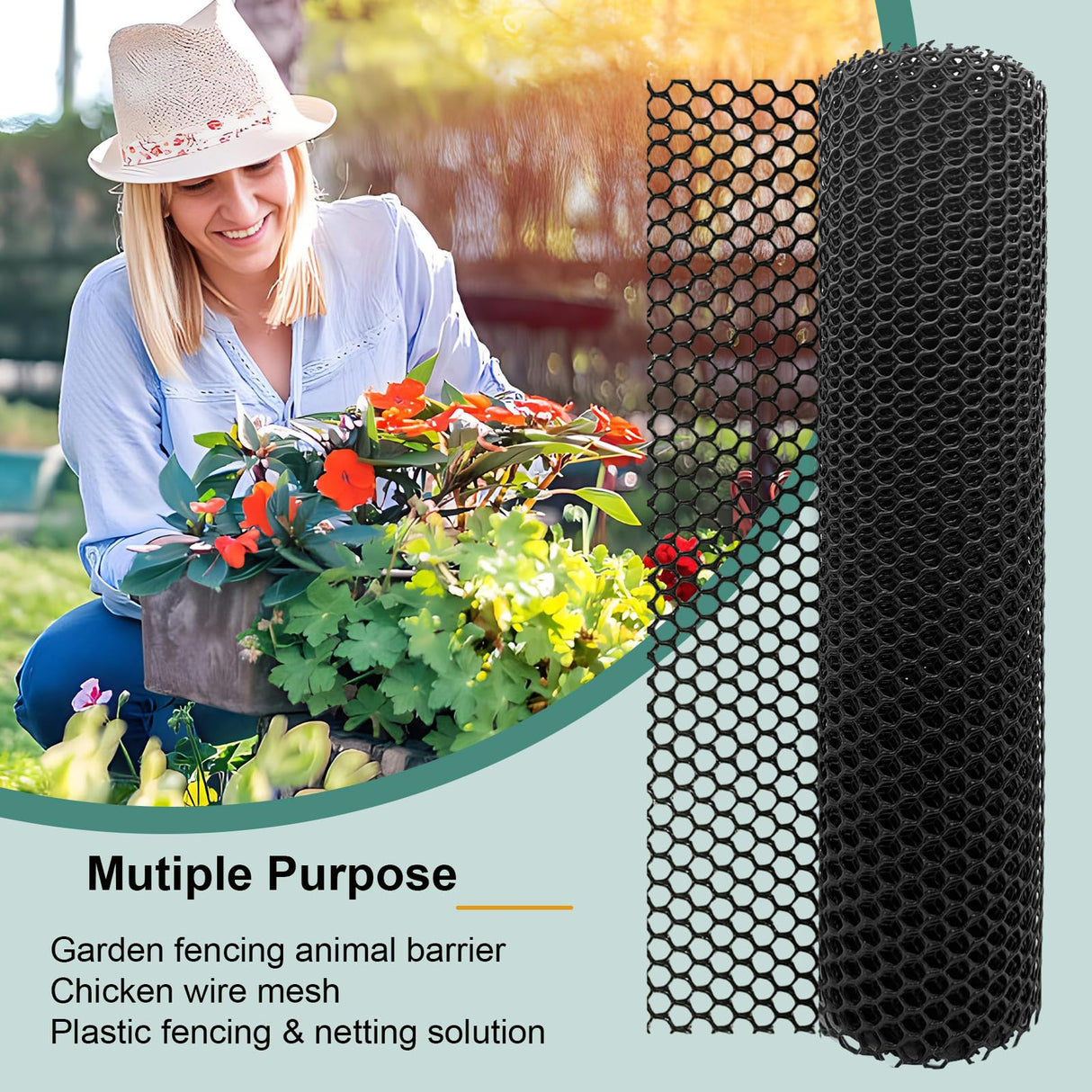 Chicken Plastic Wire Fencing Mesh - Heavy-Duty Plastic Chicken Black Wire Fence Mesh for Gardening, Barrier Netting, Poultry Dogs Rabbit Fencing (Black, 15.7IN x 33FT) SKWIRRLE