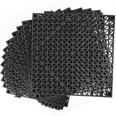 MYFAMIREA Modular Interlocking Cushion 12 Pack 11.8" x 11.8" Rubber Floor Tiles Non-Slip Splicing Drainage Mats for Deck, Pool, Outdoor Shower, Patio, Balcony, Indoor Bathroom, Kitchen, Yard (Black)