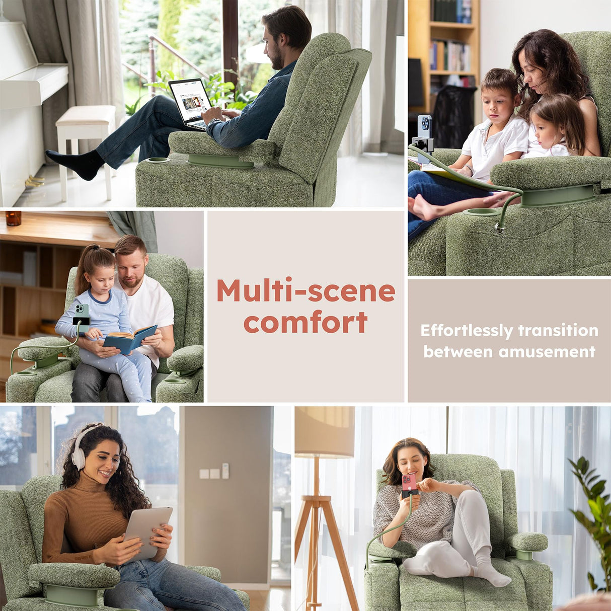 MAMAZING Triple Motor Power Swivel Rocker Recliner Chair with Adjustable Armrests for Adults Elderly, FSC Certified Faux Leather Rocking Chair Nursery for Breastfeeding(Green) MAMAZING