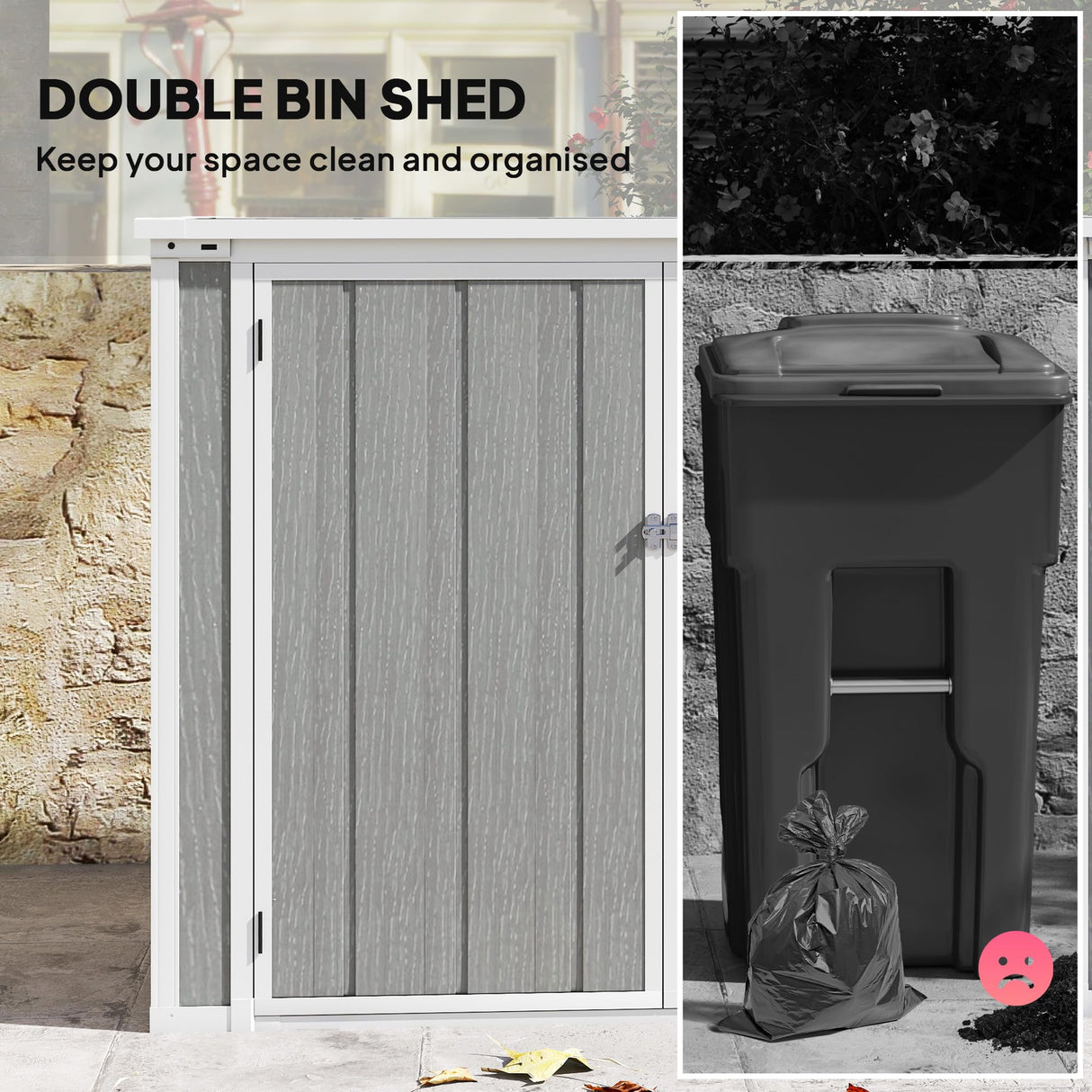 Outsunny 41 Cu. Ft. Outdoor Storage Shed with Chain Lid, Waterproof Outdoor Horizontal Trash Can Storage with Lockable Storage Box for Trash Cans, Garden Tools, Gray Outsunny