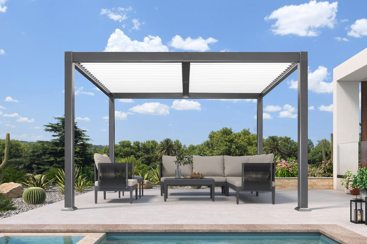 PURPLE LEAF Louvered Pergola 10' x 12' Outdoor Aluminum Pergola with White Adjustable Rainproof Roof Grey Frame Hardtop Gazebo for Patio Deck Garden PURPLE LEAF