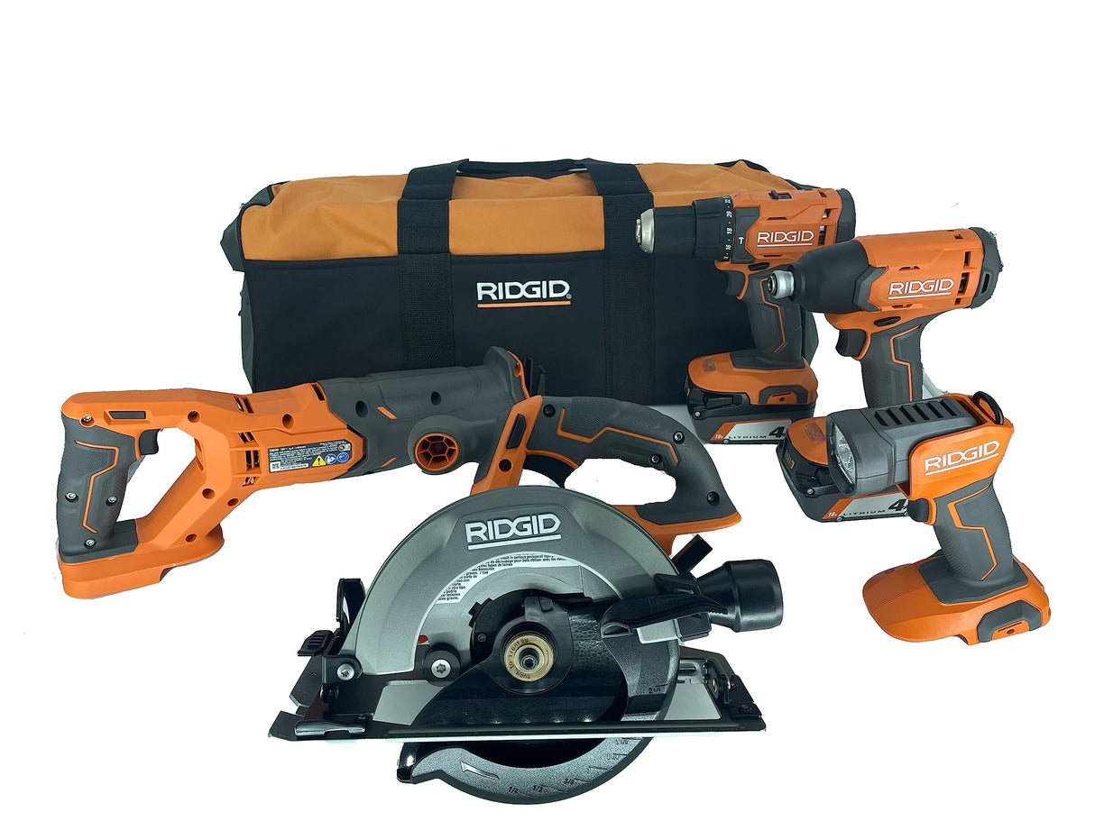 RIDGID 18V Lithium-Ion Cordless 5-Tool Kit with (2) 4.0 Ah Batteries and Charger- R9635 RIDGID
