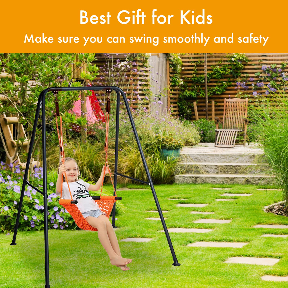 Hi-Na Metal Frame Full Steel Swing Stand, Hold up to 440 lbs, Outdoor or Indoor Hanging Swing Stand only, Swings not Included Black Hi-Na