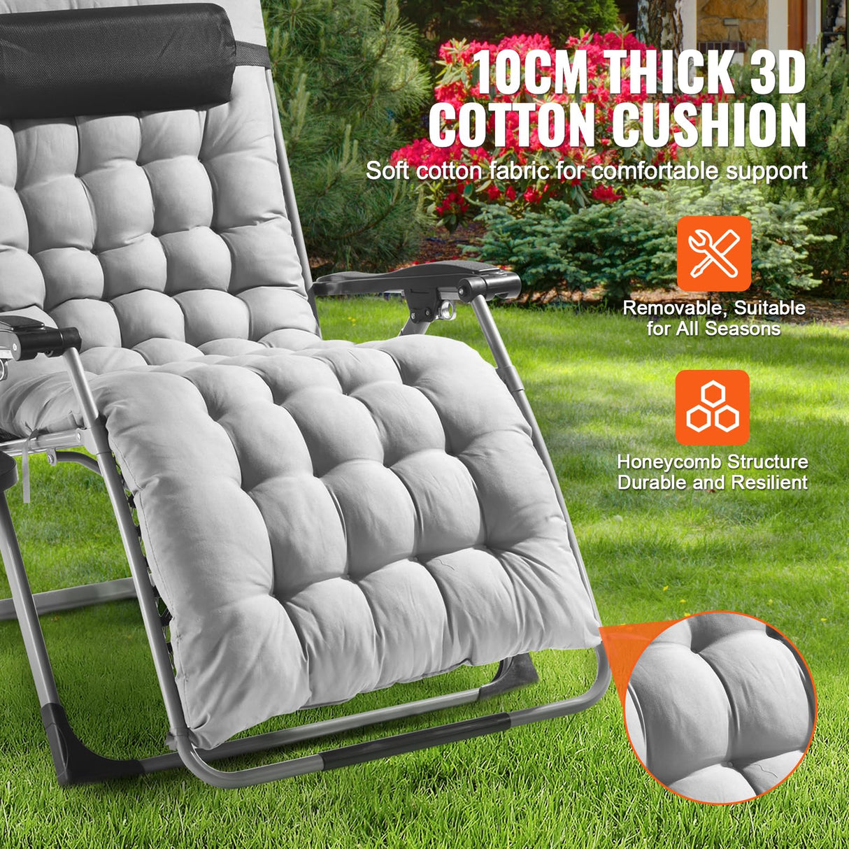 VEVOR Zero Gravity Chair, 33 inch Zero Gravity Recliner Lounge Chair for Indoor and Outdoor, Adjustable Anti Gravity Chair with Cushion, Headrest, Footrest, and Cupholder, 500 lbs, Gray VEVOR