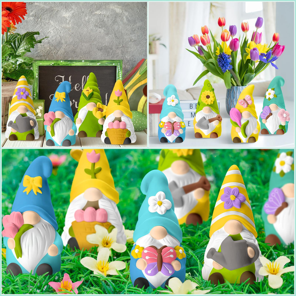 Foilswirl 8 Pcs Spring Gnome Ceramics to Paint Ready to Paint Your Own Ceramic Gnome Statues DIY Unpainted Ceramics Paintable Figurines Kit Crafts with Brush Palette Foilswirl