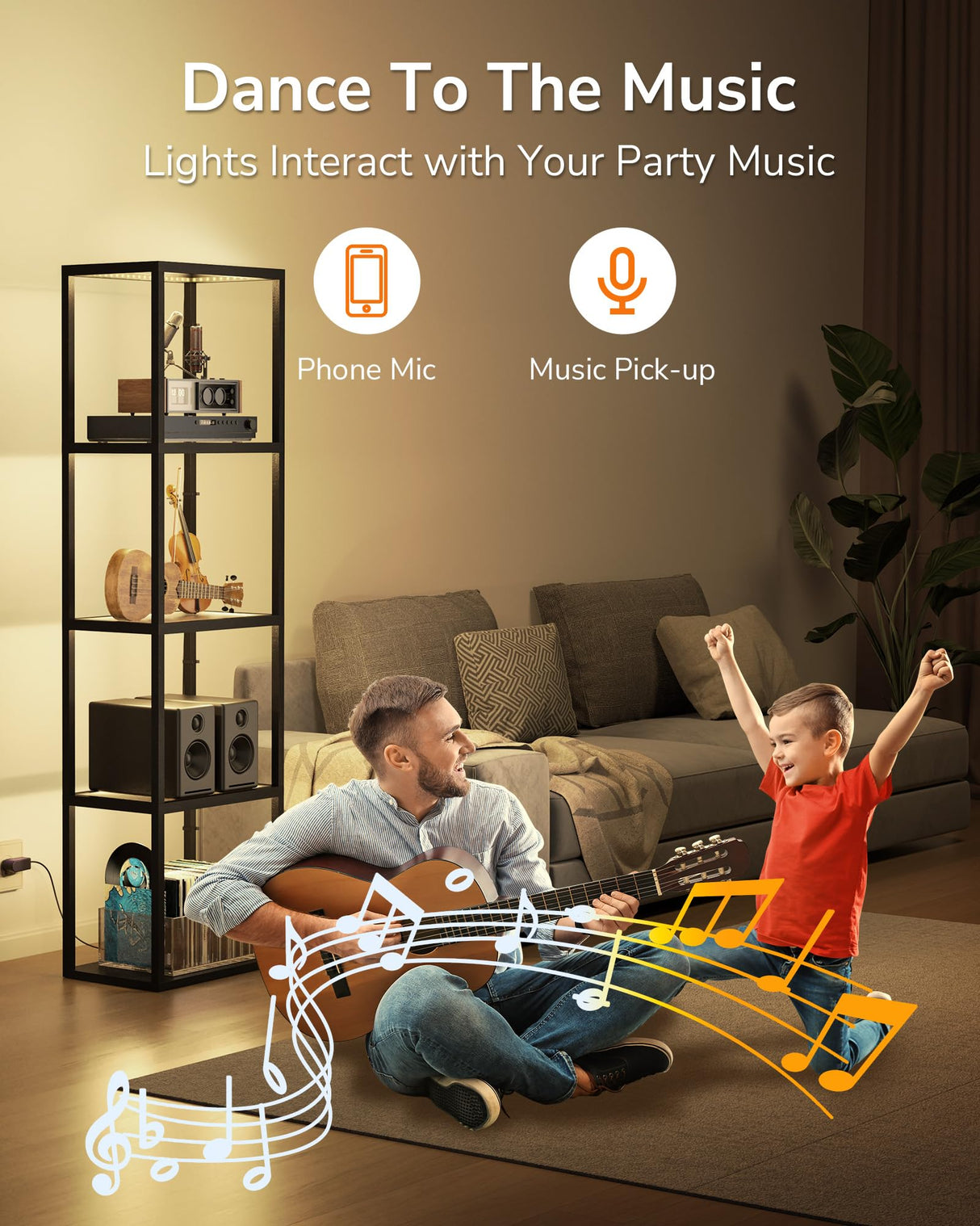 JACKYLED Display Cabinet with LED Lights 4-Tier Curio Cabinet with Customizable Warm/White Light Remote App and Button Control, Music Sync, Square Glass Shelf for Room Decor & Collection Display Case JACKYLED