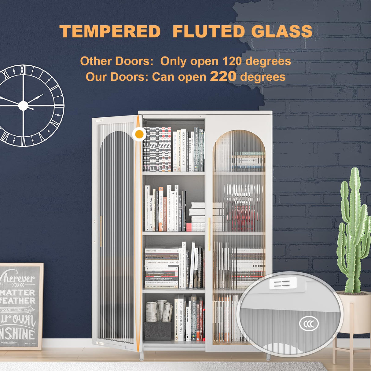 OSEILLC Metal Sideboard Buffet Cabinet with Glass Doors, 59" Tall Sideboard and Buffet with Storage, Accent Cabinet with Adjustable Shelves, Metal Storage Cabinet for Kitchen, Living Room, Hallway OSEILLC