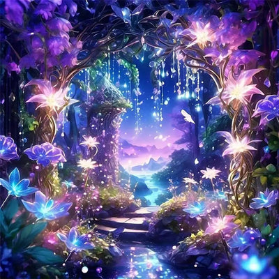 AREOPNMG 5D Flowers Diamond Painting Kits for Adults Beginners,DIY Forest Landscape Diamond Art,Full Round Drill Diamond Dot Gem Art Kits, Home Wall Decor 16x16 Inch