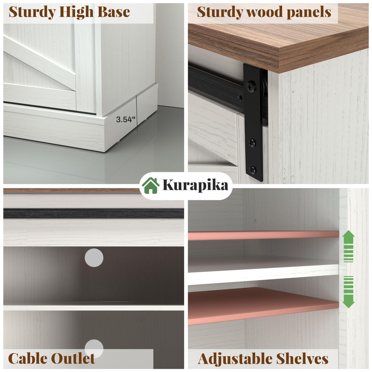 Kurapika Fireplace TV Stand for up to 75" TV, Farmhouse Entertainment Center with 24" Fireplace, 67" Media Console Cabinets for Living Room w/Storage Shelves, Remote Control, White Kurapika