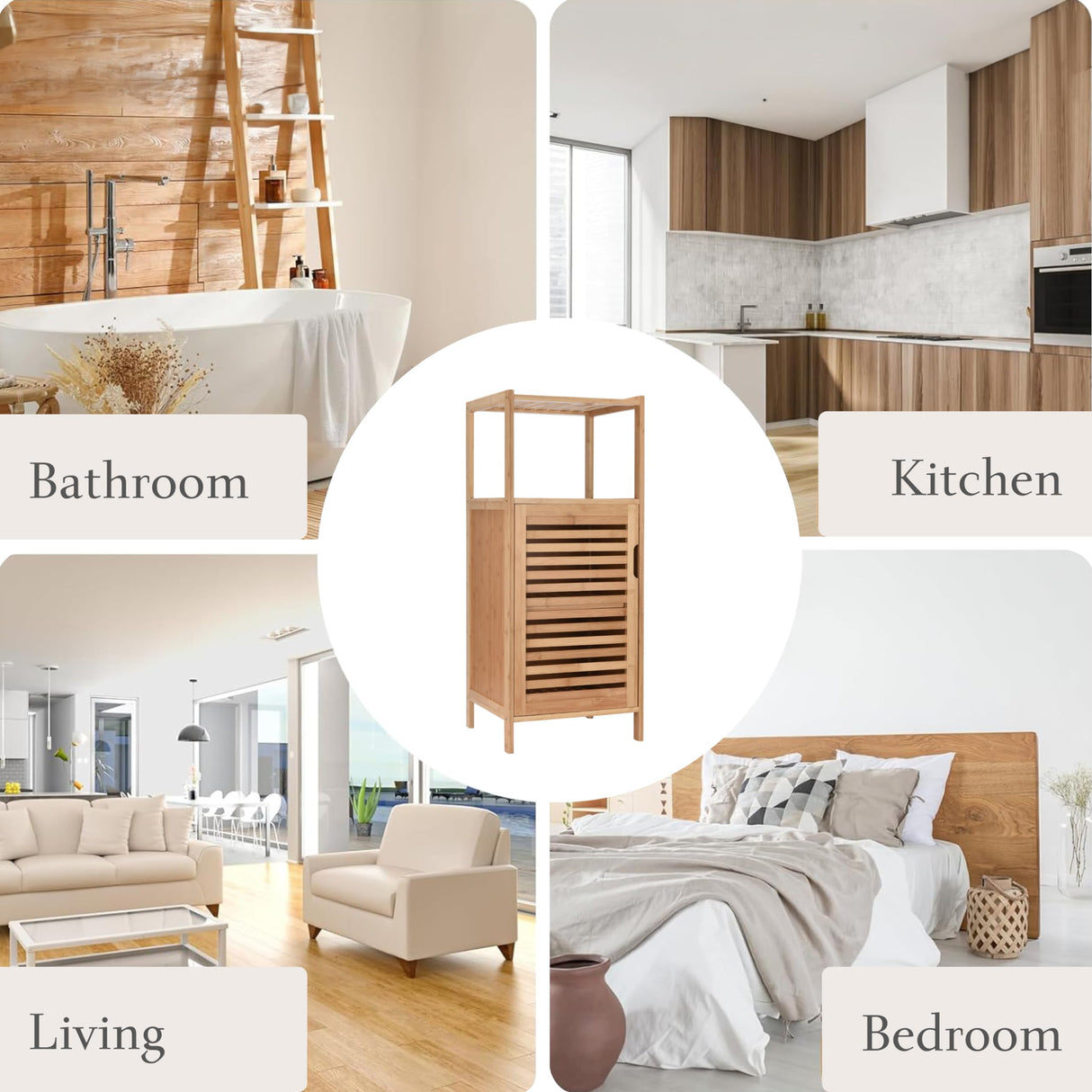 WHOLE HOUSEWARES Bamboo Shoe Rack Cabinet - Shelf Storage with Doors for Bathroom, Bedroom, and Kitchen- Freestanding Entryway Organizer Furniture - Multi-Tier Wood Cabinets for Small Spaces WHOLE HOUSEWARES