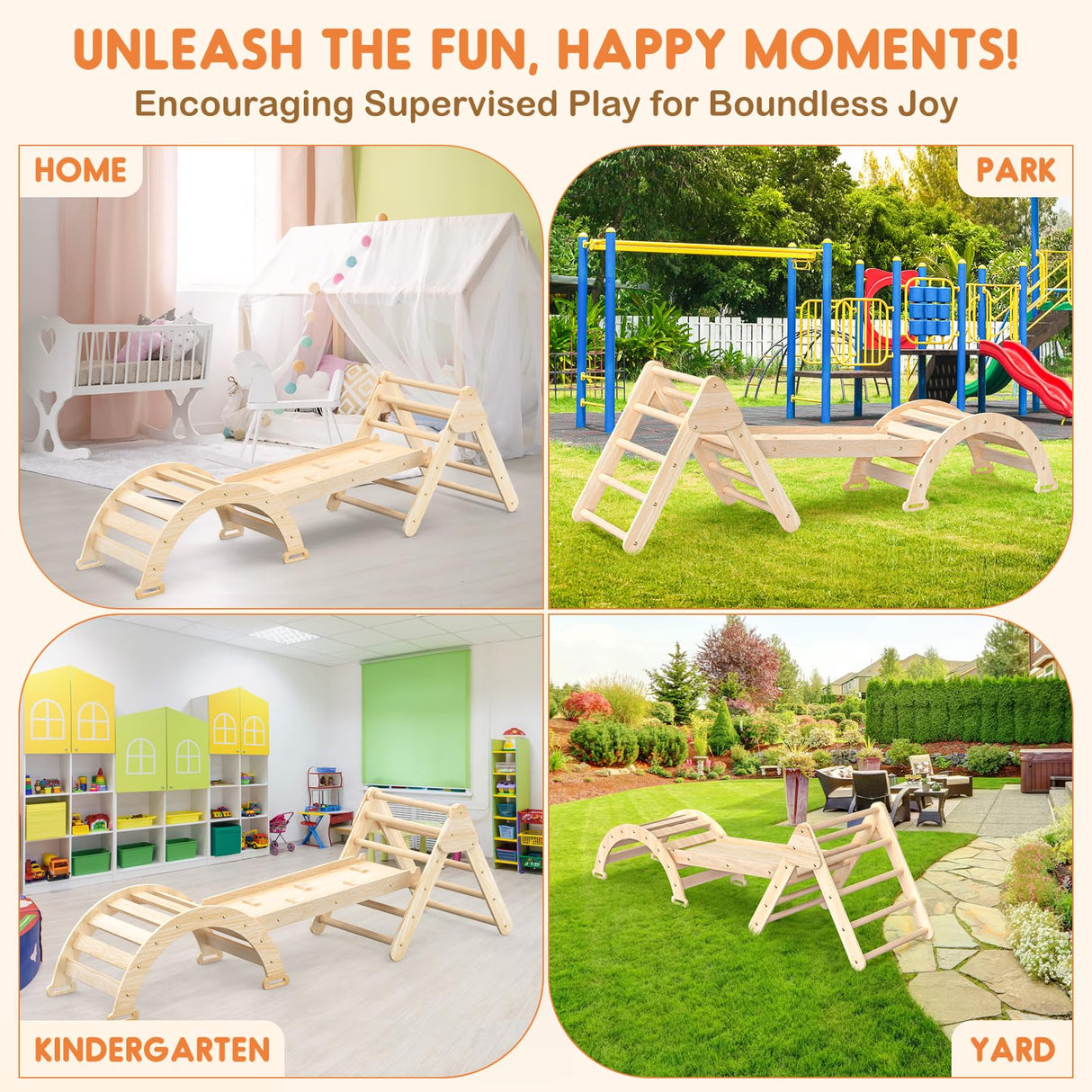 Pikler Triangle Set for Baby Climbing Toys 7 in 1 Foldable Wooden Montessori Climbing Set Indoor Playground for Kid with Arch-Ramp-Ladder Indoor Jungle Gyms for 1-3 Toddlers Fostoy