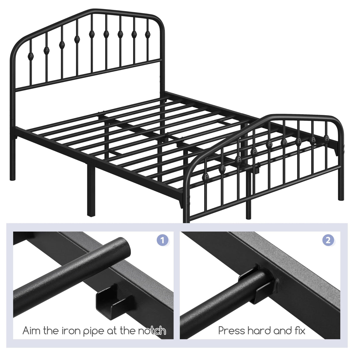 Yaheetech Full Bed Frames Metal Platform Bed with Victorian Style Wrought Iron Headboard and Footboard/Easy Assembly/No Box Spring Needed/Black Full Bed Yaheetech