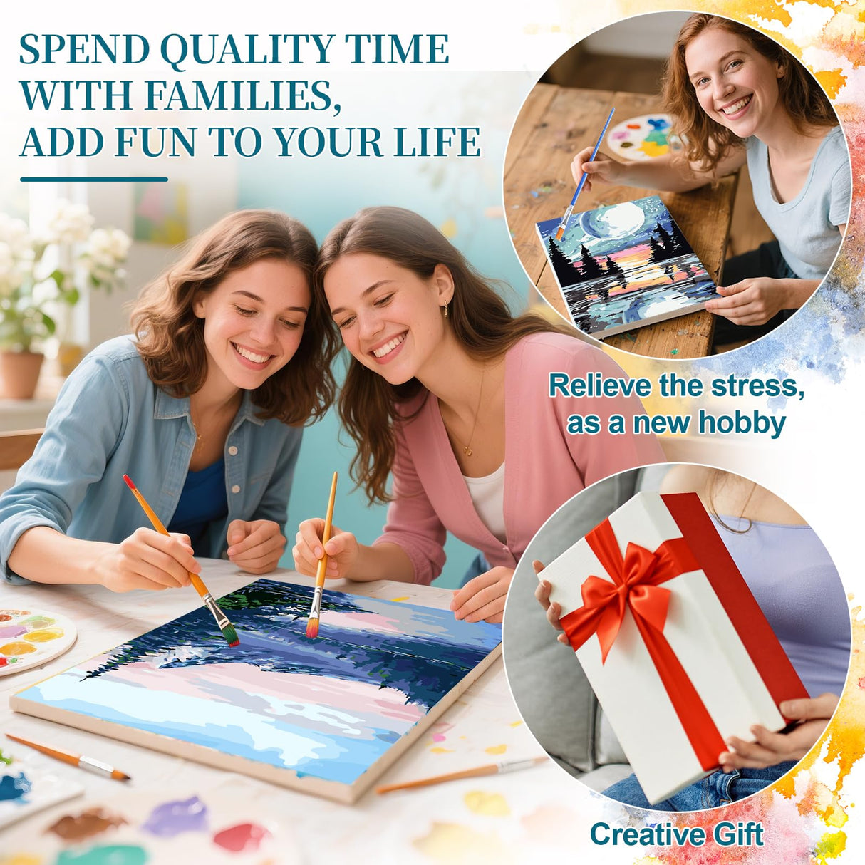 Ninonly 4 Pack Paint by Numbers Kit for Adults Framed Canvas, Art Supplies for Adults Beginners with Easel, Brushes, Acrylic Paint Set for Christmas Gift & Decor, 9 * 12 Inch Ninonly