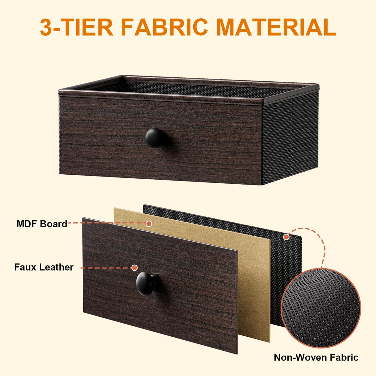 REAHOME Dresser for Bedroom with Charging Station and LED Light, 67" Rotatable Vanity Desk with LED Light and Side Pockets, Makeup Table with 10 Fabric Drawers, Modern Home Office Desks, Brown REAHOME