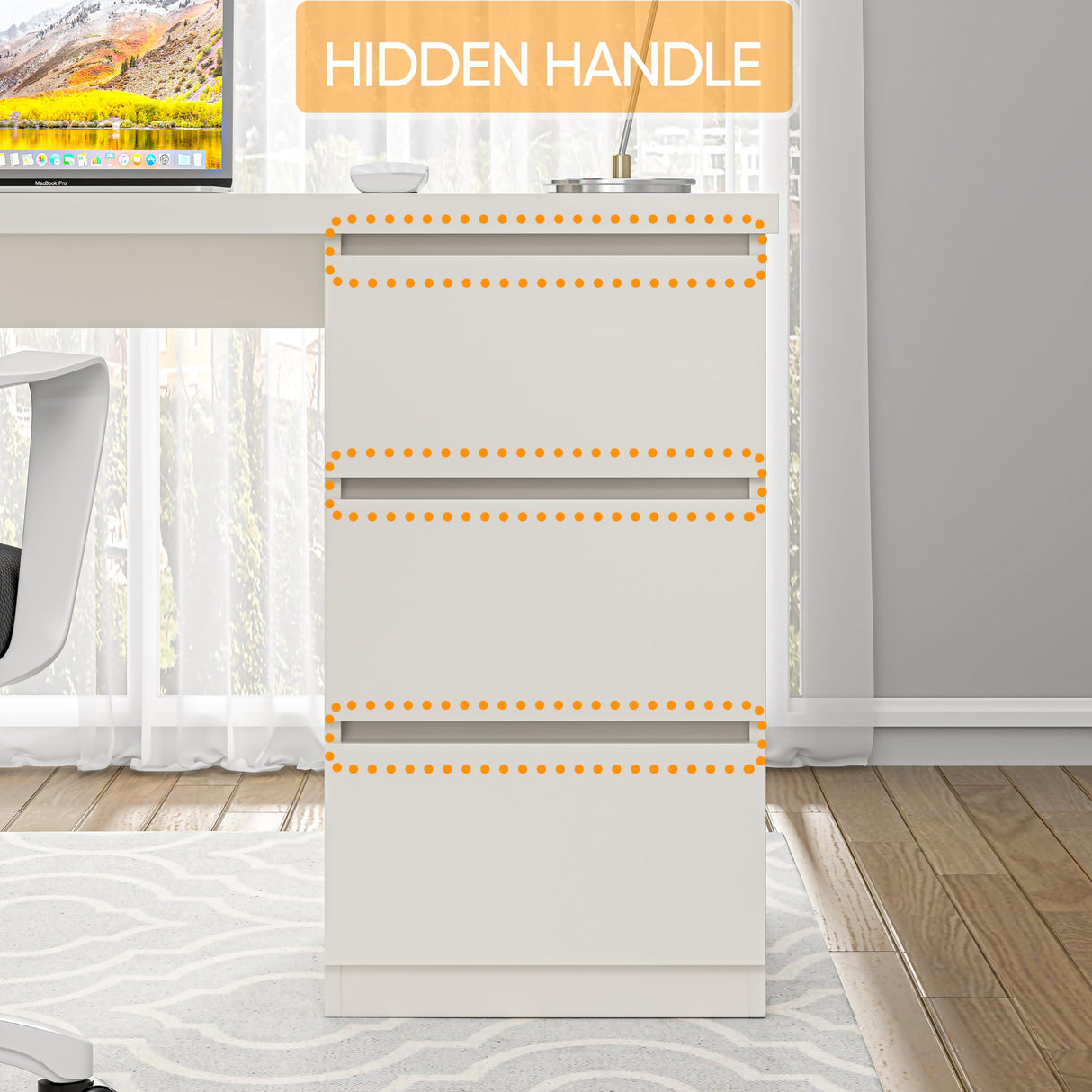 furtble White Desk with Drawers, 53'' W Home Office Computer Desk Gaming Table, Modern Vanity Desk with storage, Wood Writing Workstation for Bedroom, Living Room furtble