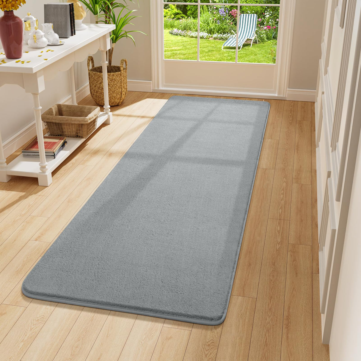 Amearea Modern Soft Hallway Runner Rug, 2x6 Feet Washable Runner Rugs for Hallway, Grey Fluffy Rug Bedroom Bedside Rugs, Non Slip Memory Foam Rug Carpet for Entrance Kitchen Living Room Decor Amearea
