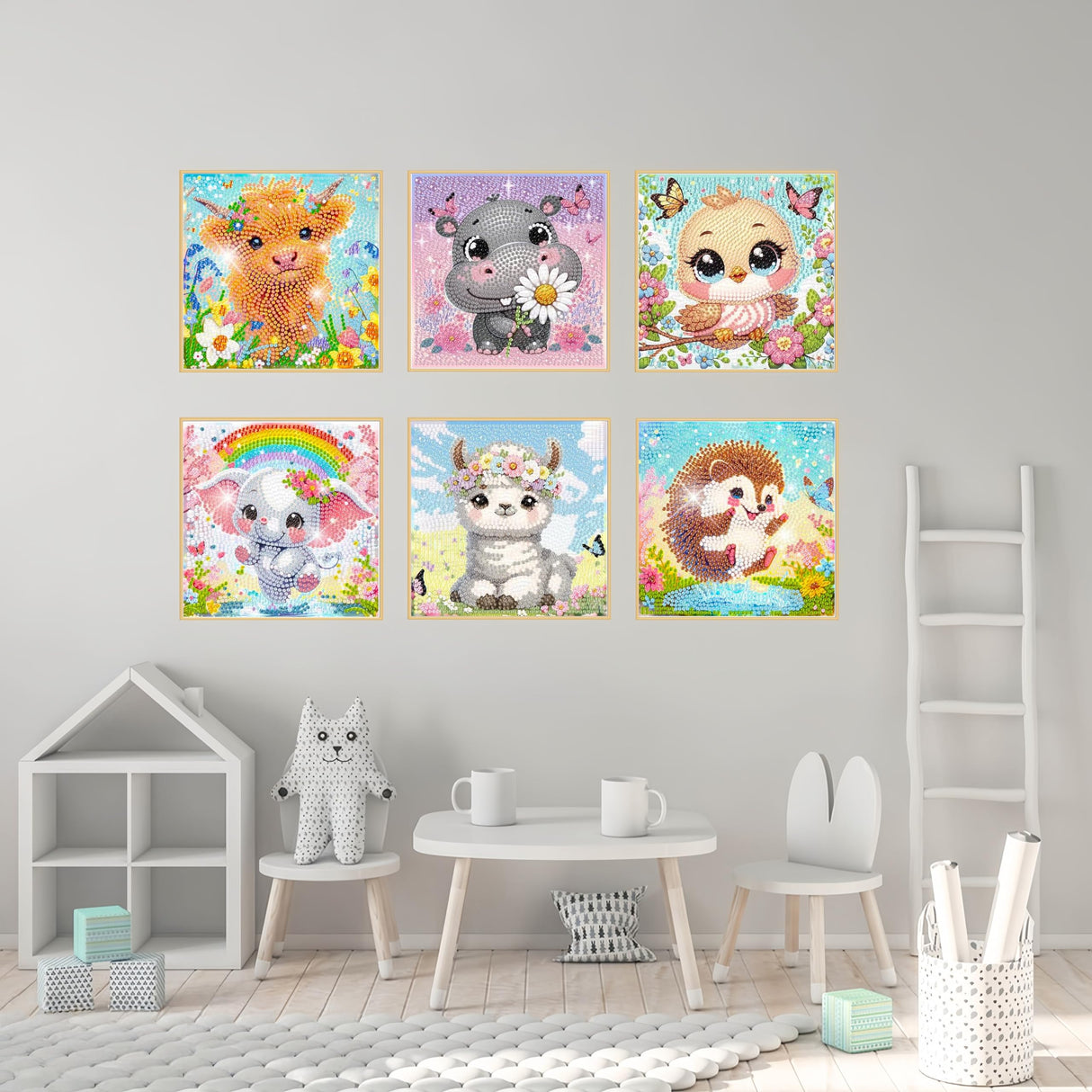 6 Pack Small Diamond Painting Kits for Kids Beginners, 5D Gem Art by Number for Children Ages 6-8-12,Cute Animal Elephant Fun DIY Dot Painting Set,Home Wall Decor 6x6 Inch 5DDIYART