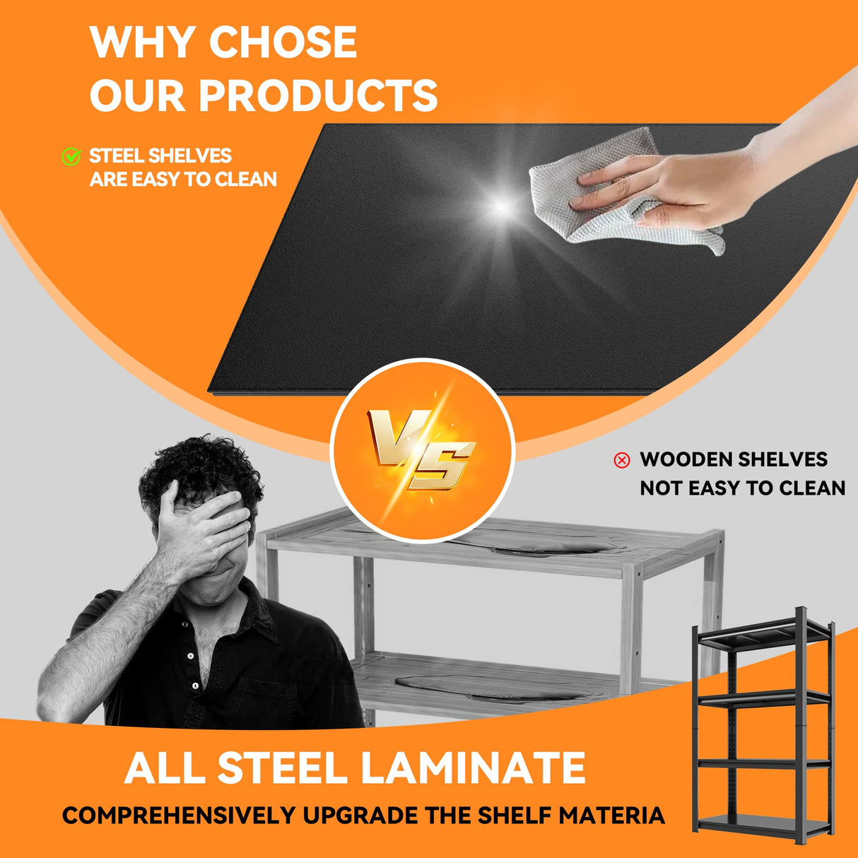 59''H Garage Shelving Heavy Duty Rack, 2400 LBS Large Capacity 4 Tier Adjustable Storage Shelves, Metal Industrial ShelvingUnits for Garage, Basement and Warehouse, 59''H×31.5''W×13.78''D, Black ErgoNova