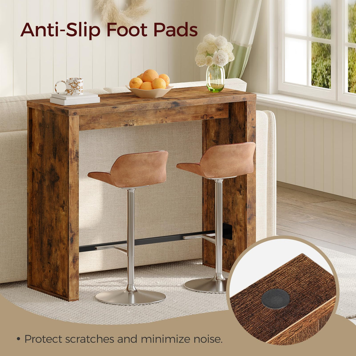 MAHANCRIS Bar Table, 35.4" Counter Height Pub Table, Industrial Rectangular Hightop Table, Kitchen Dining Bar Height Tables with Footrest, for Narrow Space, Rustic Brown and Black BTHR1901 MAHANCRIS