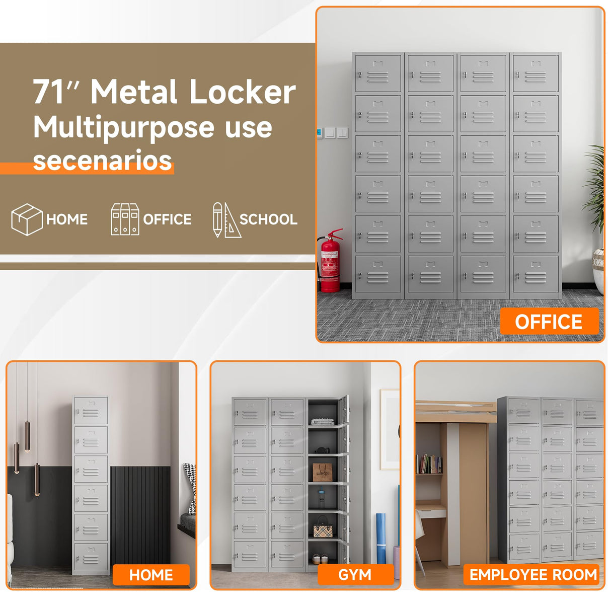 Topass Metal Locker with 6 Doors, Lockable Lockers for Employees, 71" Locker Storage Cabinets for School, Gym, Home, Office, Garage (6-Door, Grey) Topass