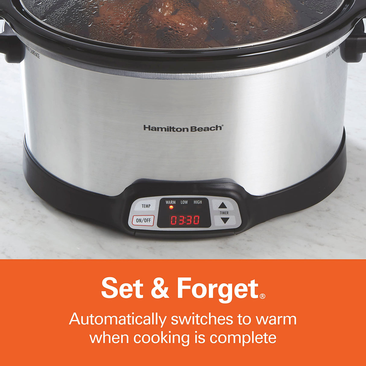Hamilton Beach 8 Quart Programmable Slow Cooker with Three Temperature Settings, Dishwasher Safe Crock and Lid, Silver (33480) Hamilton Beach