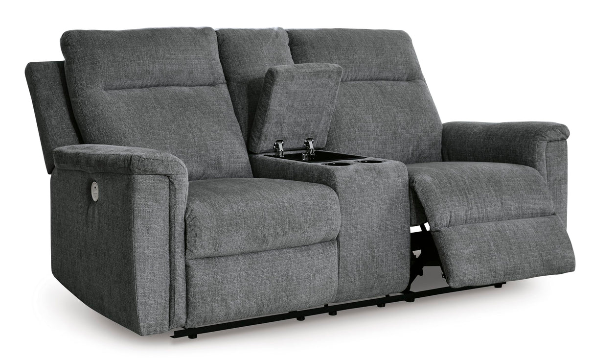 Signature Design by Ashley Barnsana Minimalist Power Reclining Loveseat with Console and USB Charging Ports, Gray Signature Design by Ashley
