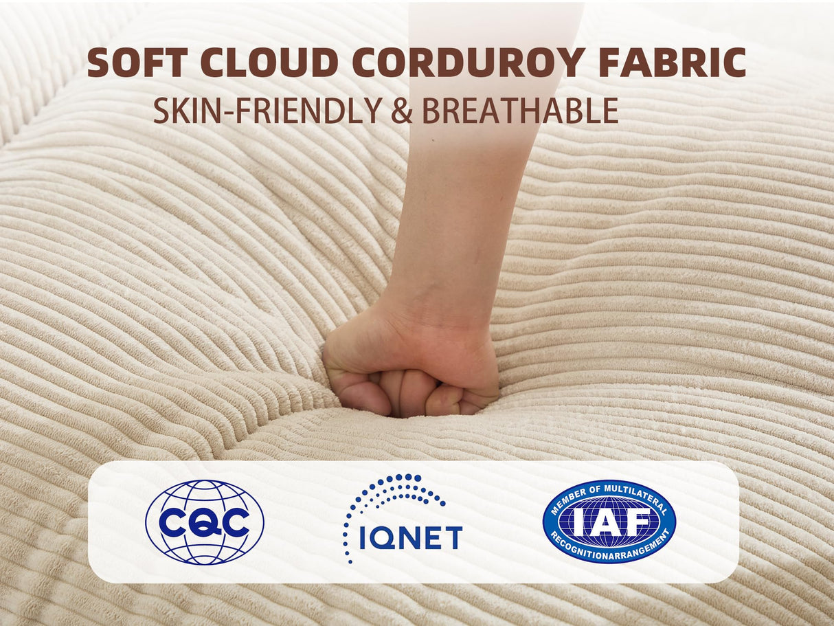 BINGTOO Beige Modular Sectional Sofa with Movable Ottoman, 90” L Shaped Comfy Cloud Couch with 2 Pillows, 3-Seater Deep Seat Sofa for Living Room or Apartment, Beige BINGTOO