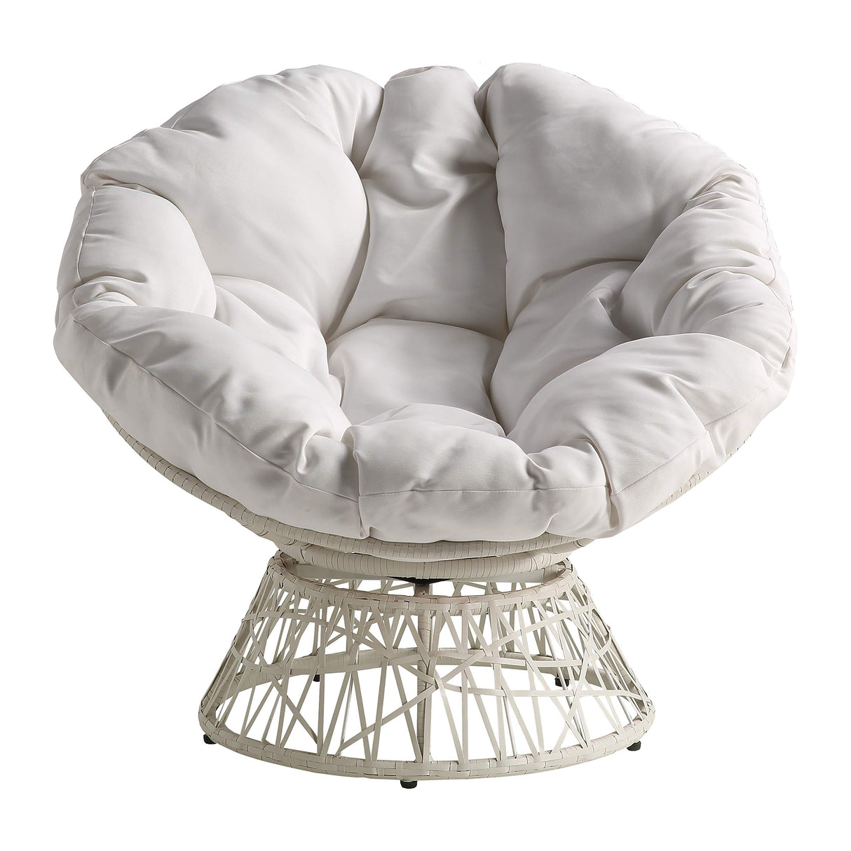 OSP Home Furnishings Wicker Papasan Chair with 360-Degree Swivel, White Frame with White Cushion OSP Home Furnishings