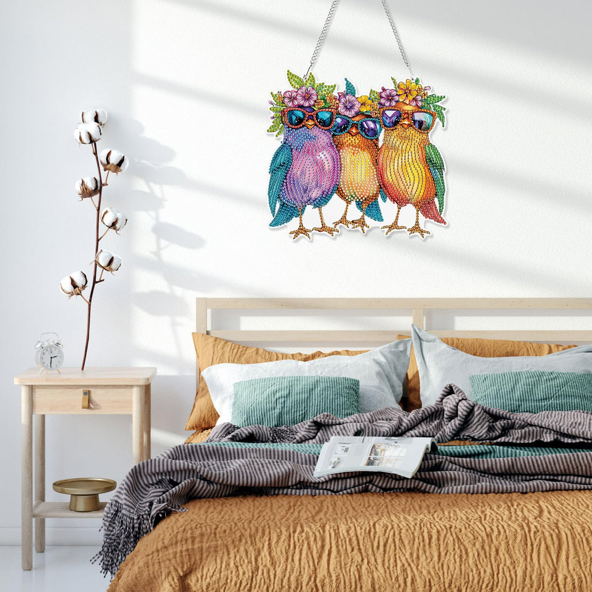 HEIBAGO Birds Hanging Diamond Art Kits for Adults, Fall Special Shaped Crystal Diamond Painting Ornament Kit, DIY Double-Sided Pattern Window Pendant Gem Art Kit for Home Wall Decor 8.3x8.3inch HEIBAGO