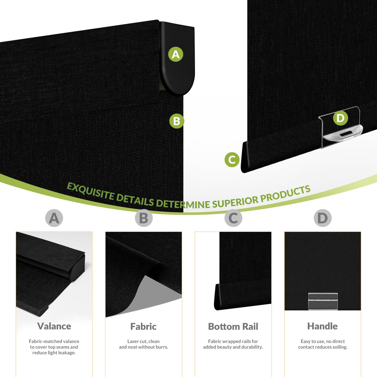 MoDanCeQ Blackout Roller Shades for Windows - Cordless Linen Fabric Roller Blinds, Thermal Insulated, UV Protection, Custom Window Shades for Home, Office, Door, Black, Custom Sizes MoDanCeQ