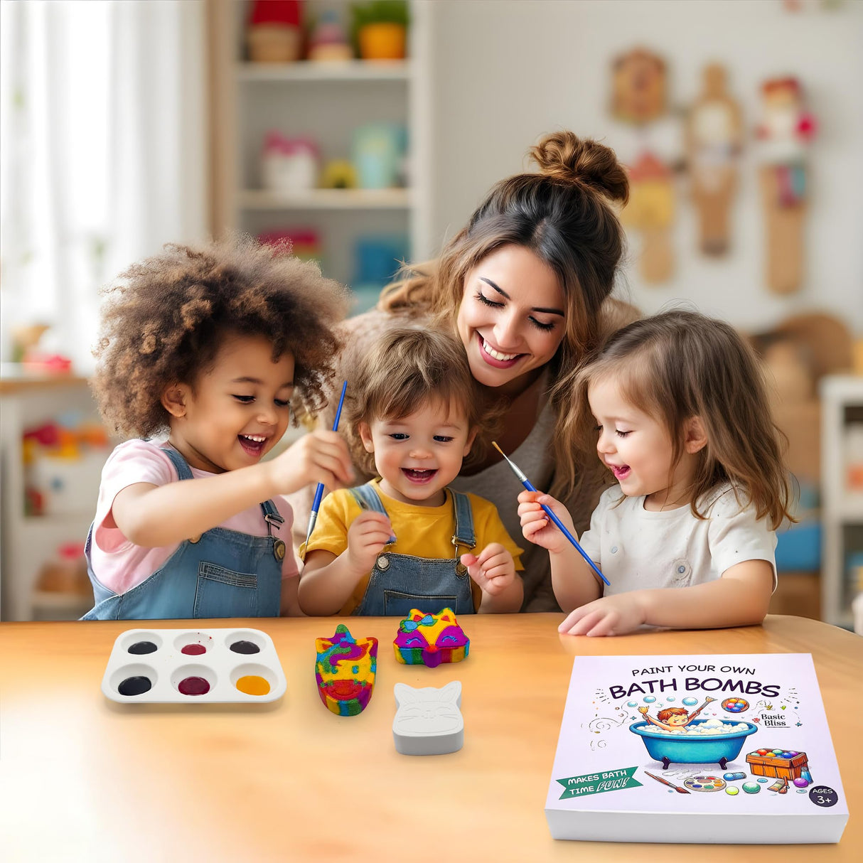 Basic Bliss Paint Your Own Bath Bombs for Kids, 3 Shapes Infused with Essential Oils, Ideal for Kids Birthday Activity or Making Bubble Baths More Fun, Gentle and Safe Skin Care for Kids, Boys & Girls Generic