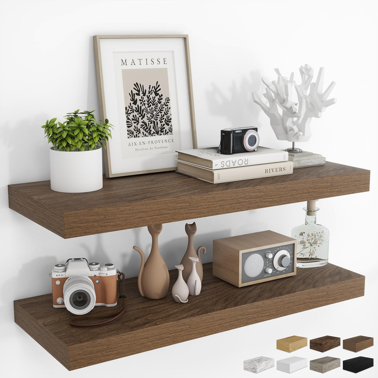 RICHFOCUS 36Inch Floating Shelves for Wall 2 Pack Shelves for Bedroom|Kitchen|Bathroom Wall Mounted Rustic Wood Floating Shelf with Invisible Brackets for Books|Storage|Decor, Walnut RICHFOCUS