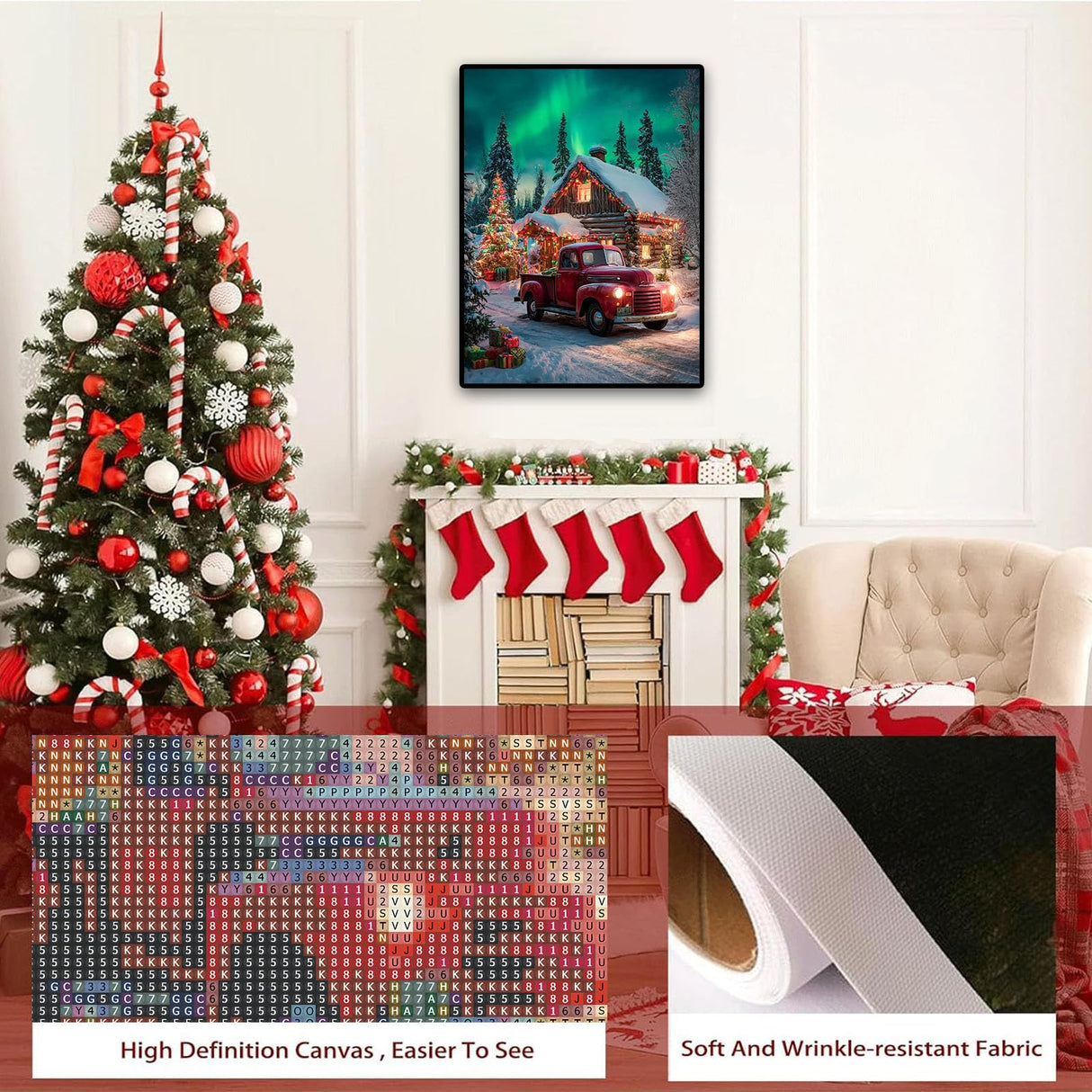 xackcme Red Truck Diamond Painting Kits for Adults, Christmas Diamond Art Kits for Adults, Round 5D Aurora Gem Art Kit for Adult DIY Crafts Kit Gift Home Wall Decor Gifts (16x12 inch) xackcme