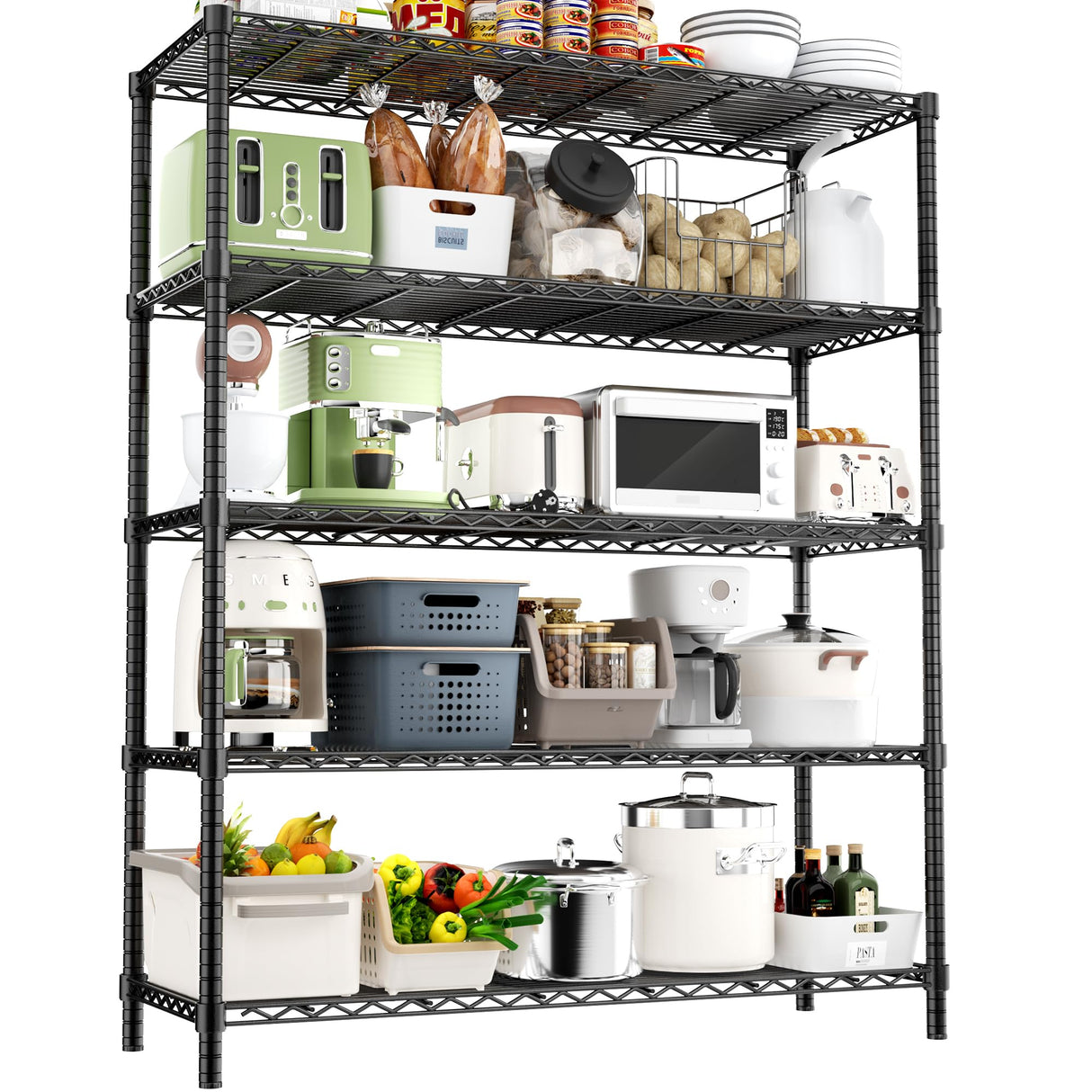 Storage Shelves Heavy Duty, 48" L x 20" W x 72" H Garage Wire Shelving Unit Loads 2000LBS, 5-tier Adjustable Metal Industrial Utility Shelf Rack for Kitchen, Laundry Room, Pantry, Warehouse, Basement ROOMTEC