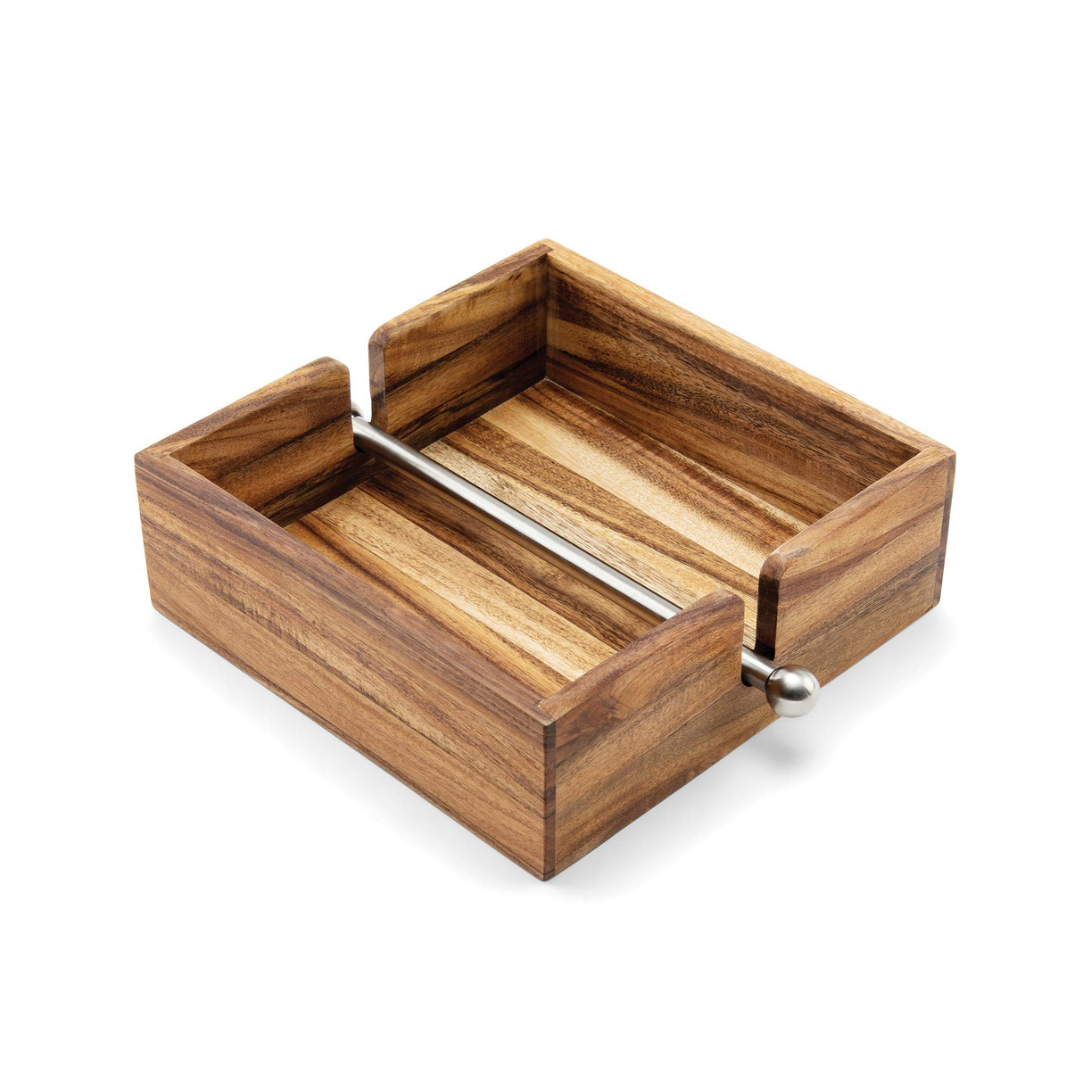 Ironwood Gourmet Acacia Wood Napkin Holder with Weighted Stainless Steel Center Bar, 6.25-Inches, Brown Ironwood Gourmet