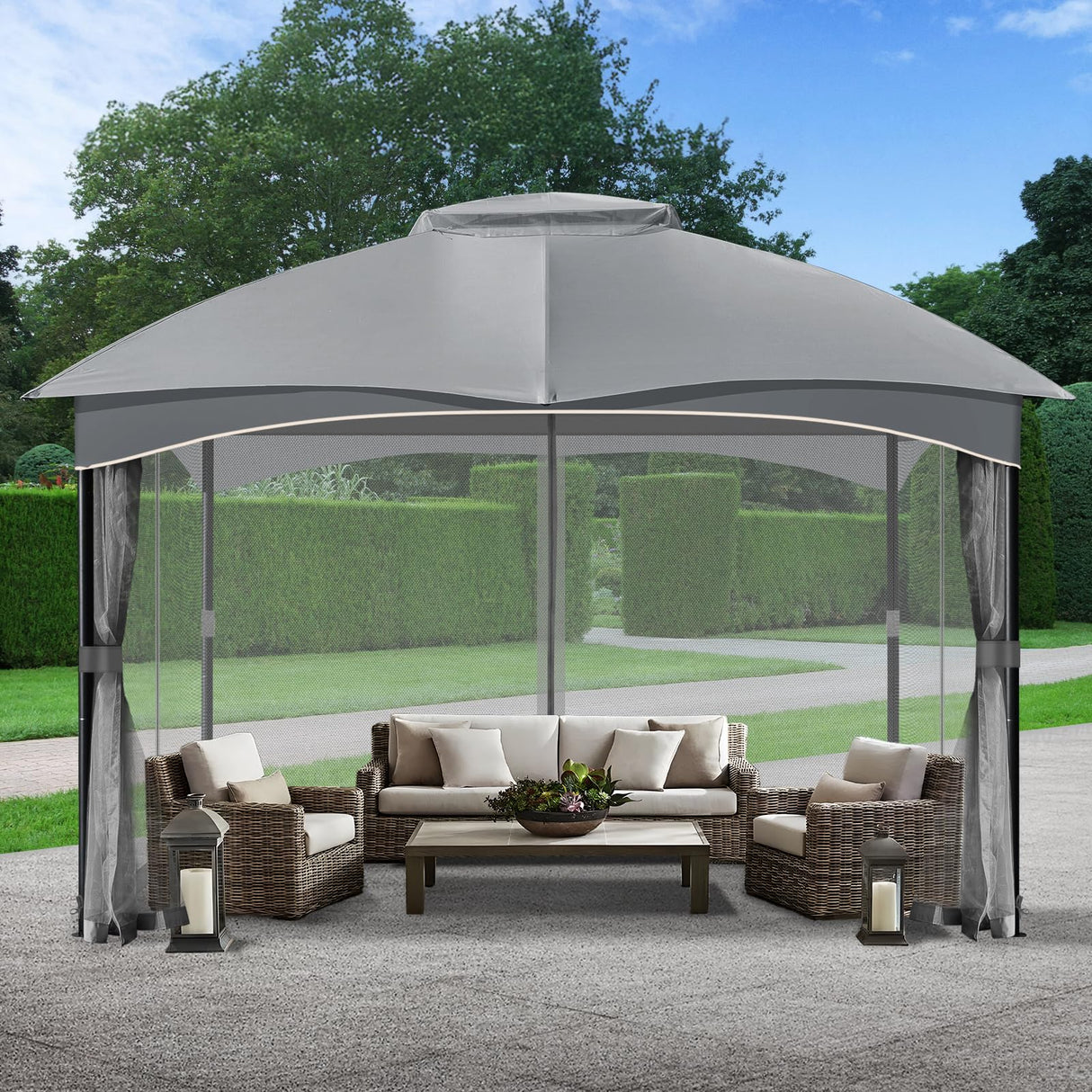 COWVIE Gazebo Replacement Netting Screen, 12' x 14' Universal Gazebo 4-Panel Mosquito Sidewalls with Double Zippers for Outdoor Patio (Only Netting) COWVIE
