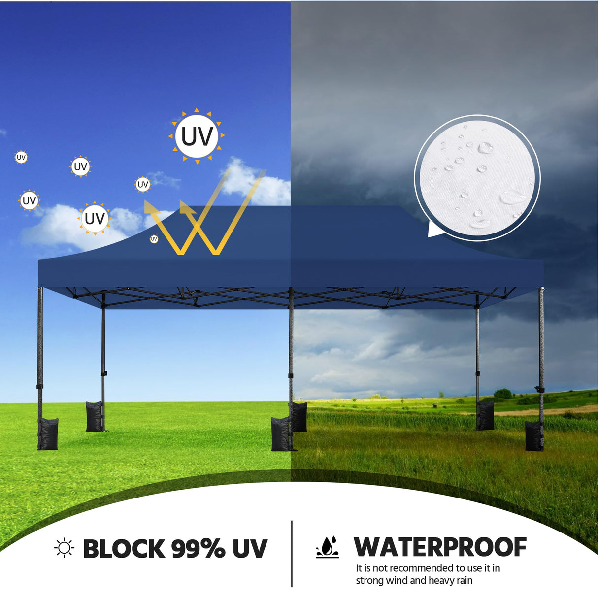 Yaheetech Heavy Duty Pop Up Canopy Tent, 10x20 Commercial Instant Shelter Tent for Wedding, Parties, Adjustable Outdoor Canopy with Wheeled Carry Bag, 6 Sandbags & 10 Stakes, Navy Blue Yaheetech