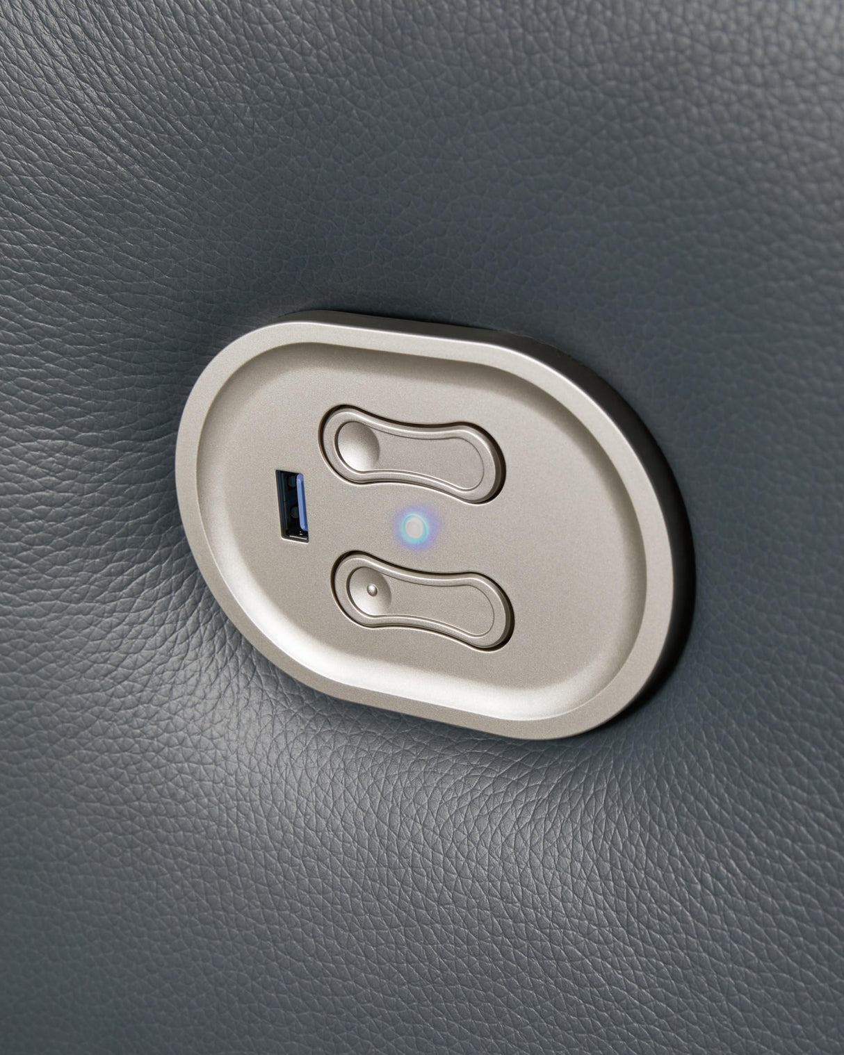 Signature Design by Ashley Mindanao Contemporary Leather Match Upholstered Power Reclining Sofa with Adjustable Headrest and USB Ports, Gray Signature Design by Ashley