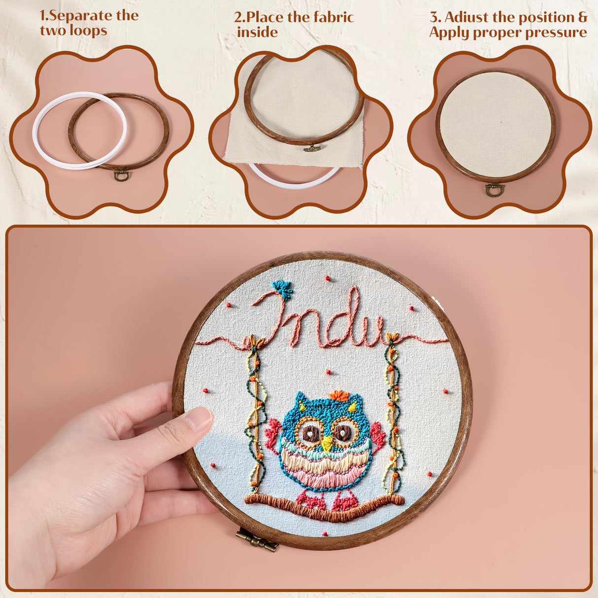 JIYIN 2 Pcs 7.1inch Round Embroidery Hoop, Imitated Wood Embroidery Hoop Frame Cross Stitch Hoops Embroidery Frame for Art Craft Sewing and Hanging Ornaments Decor Display JIYIN