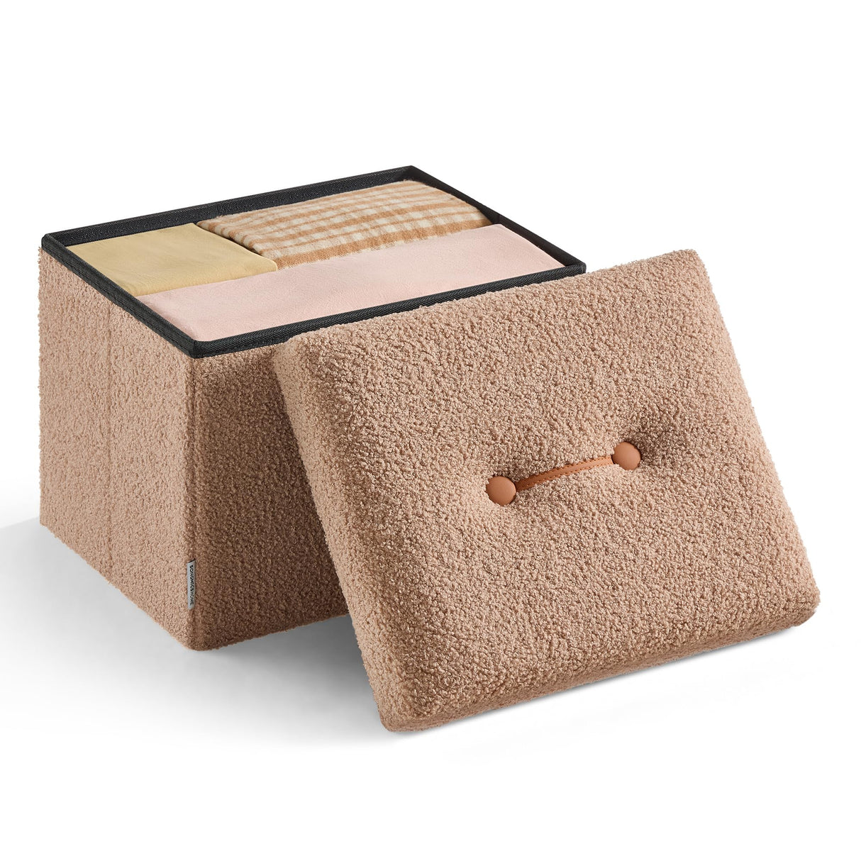 SONGMICS HOME Small Folding Storage Ottoman, Foot Rest Stool, 12.2 x 16.1 x 12.2 Inches, Ottoman with Storage, Load up to 286 lb, for Living Room, Bedroom, Dorm, Camel Brown ULSF094K01 SONGMICS HOME