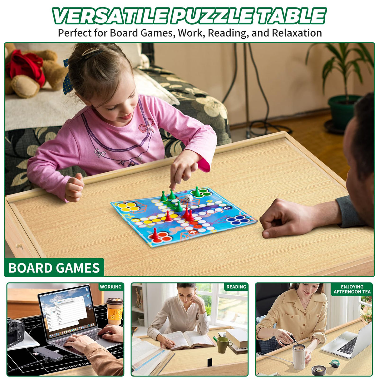 Large Puzzle Table with Drawer for 300-1500 Piece Jigsaw Puzzles – Adjustable Height & Angle, Wooden Puzzle Board with Felt PP Cover, Storage Shelf, Metal Stand, Wheels for Adults & Enthusiasts CEDARDVD