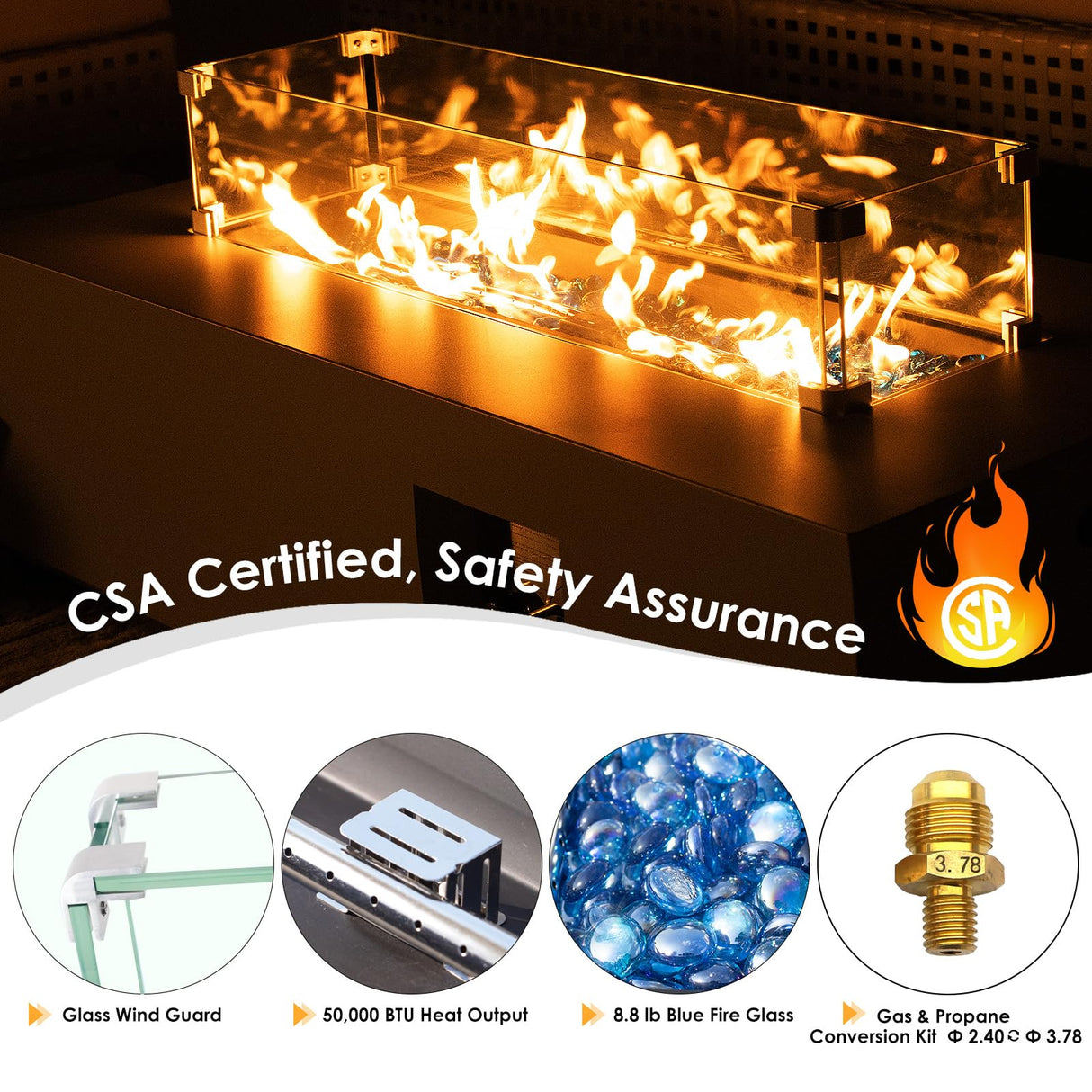 NICESOUL 42'' Outdoor Rectangle Fire Pit Table, Modern Low Profile Patio Firepits with Tank Table, 50,000 BTU Firepit Table for Outside, Exterior, Porch, Backyard or Garden, No Assembly, Grayish white NICESOUL