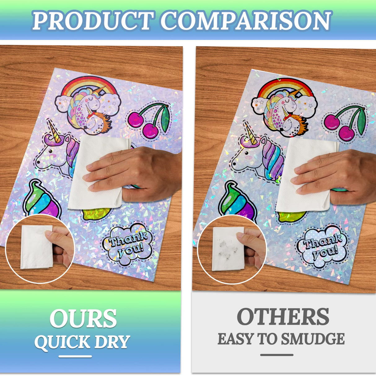 20 Sheets Holographic Printable Sticker Paper, 8.5x11 Inch Vinyl Sticker Paper for Inkjet & Laser Printer, Waterproof Dries Quickly Sticker Paper - Diamond/Rainbow/Glossy White/Star Cosrk