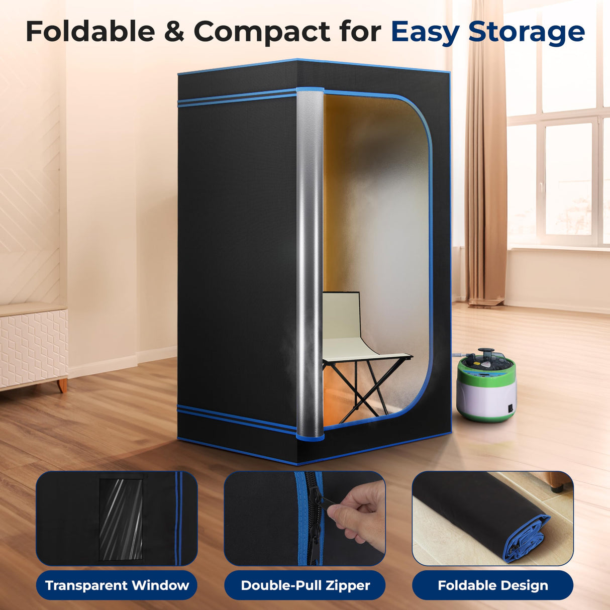 SereneLife Portable Sauna for Home, Steam Sauna Tent with 4L Steamer, Folding Sauna Chair, Compact Personal Detox Sauna, Remote Control in-Home Spa, 71" x 35" - inch (Black) SereneLife