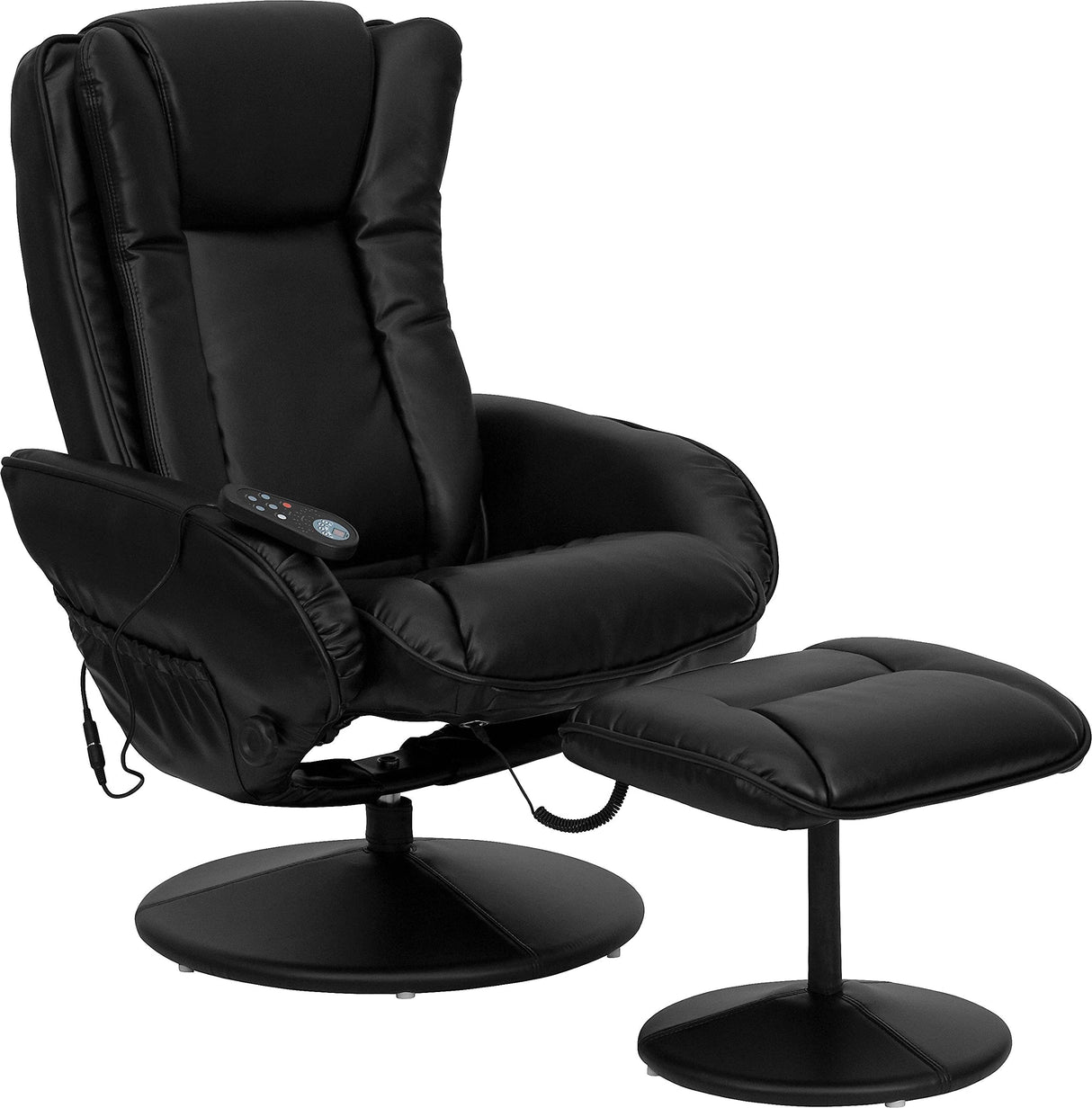 Flash Furniture Poppy Massaging Multi-Position Plush Recliner with Side Pocket and Ottoman in Black LeatherSoft Flash Furniture